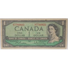 CANADA 1954 . ONE 1 DOLLAR BANKNOTE . BEATTIE / RAMINSKY